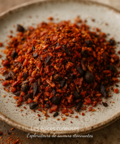 Épices artisanales sur assiette, mélange coloré de saveurs exotiques pour rehausser vos plats.
