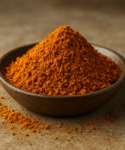 Bol de poudre de paprika sur une table en bois, prêt pour épicer vos plats avec saveur.