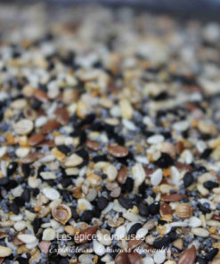 Mélange de graines variées incluant sésame, lin et pavot pour salades et pâtisseries saines et nutritives.