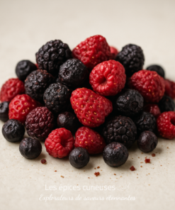 Assortiment de baies fraîches : framboises, mûres et myrtilles sur fond neutre.
