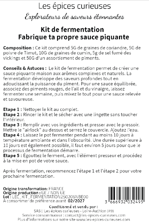 Kit de fermentation pour créer votre propre sauce piquante maison avec des arômes naturels et complexes.