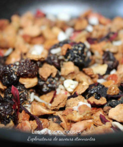 Mélange gourmand de fruits secs et noix, parfait pour un encas sain et énergétique.