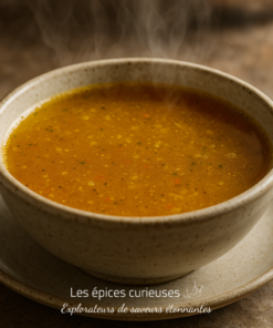 Bol de soupe chaude et fumante aux légumes, parfait pour une journée d'hiver.