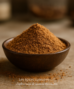 Bol de poudre de cannelle sur une table en bois, parfait pour les recettes et les desserts épicés.
