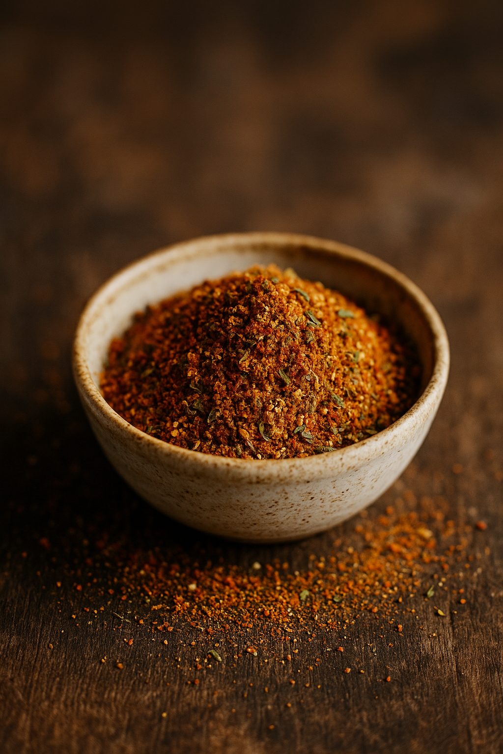 Chaudron d’Anjou – Mélange Réconfortant et Envoûtant (1) Bol de mélange d'épices colorées sur fond en bois, parfait pour rehausser le goût des plats faits maison.