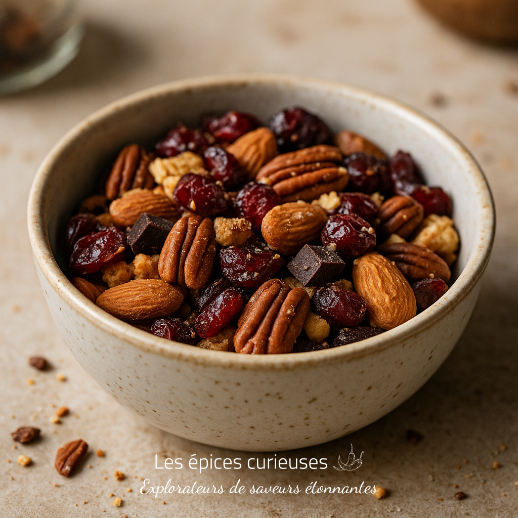 Croq’ Pécan & Cranberry – Douceur d’Automne Bol de fruits secs et de noix variées, idéal pour une collation saine et énergétique.