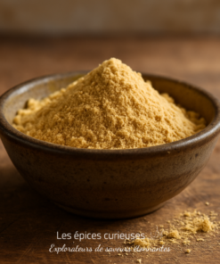 Bol de poudre de gingembre pour saveur et bienfaits, cuisine épices.