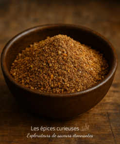 Bol de mélange d'épices moulues sur une table en bois, prêt pour la cuisine gourmande.