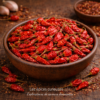 Bol en bois rempli de piments rouges séchés sur une table en bois, épice pour relever vos plats.