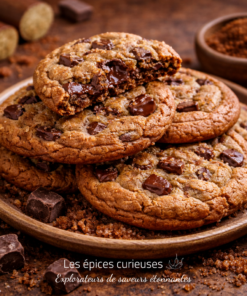 Cookies aux pépites de chocolat garnis de sucre brun. Idéal pour le goûter des gourmands.