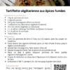 Recette de tartiflette végétarienne aux épices fumées avec ingrédients et instructions de préparation.