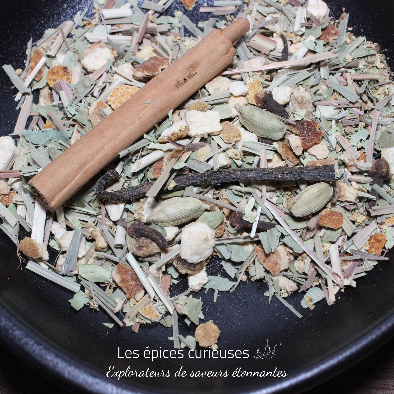 Préparation pour rhum Arrangé Marie Galante – Les épices curieuses Mélange de plantes séchées et épices avec bâton de cannelle, parfait pour infusion bien-être et saveurs exotiques.