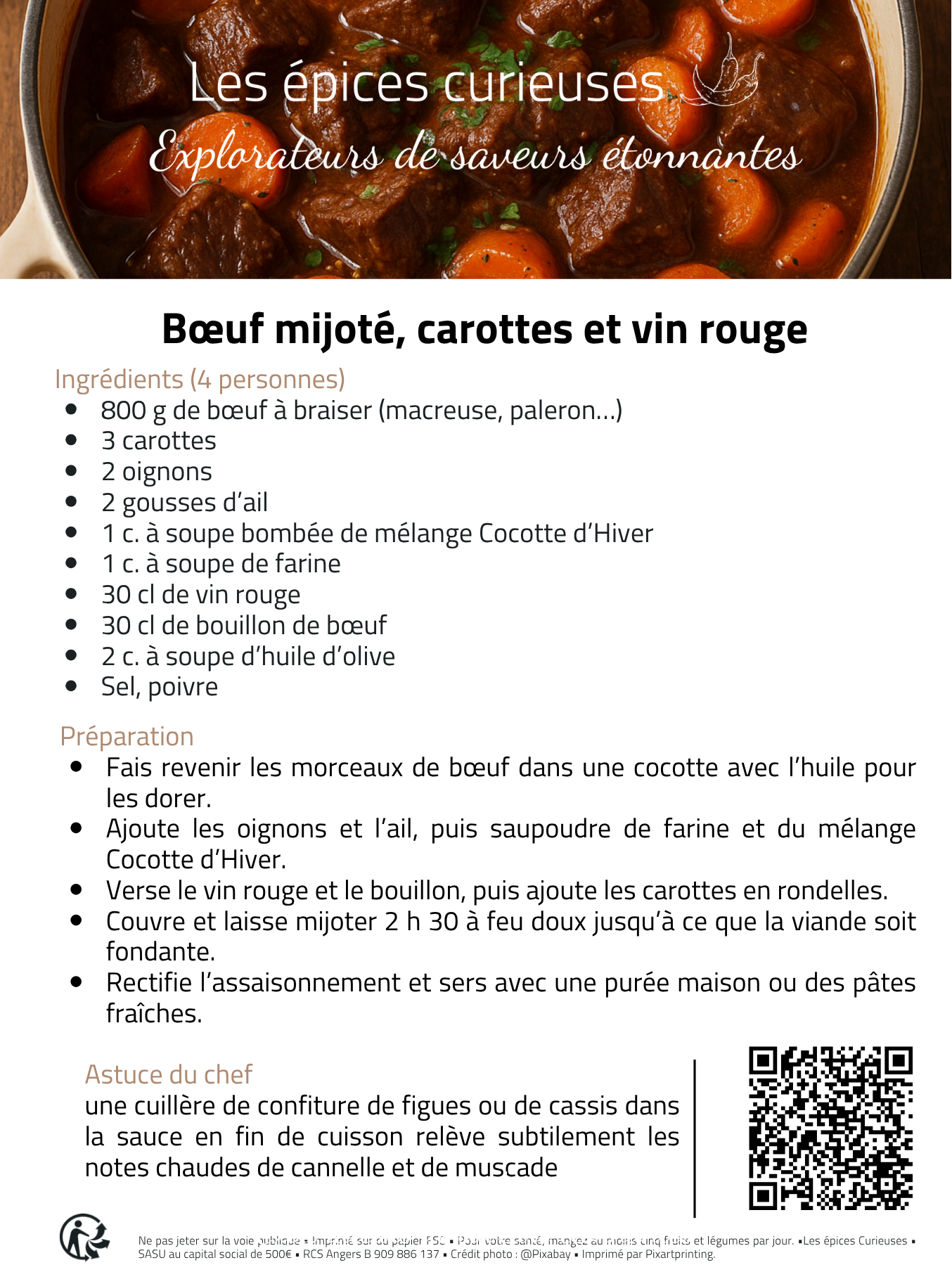 1 Recette de bœuf mijoté avec carottes et vin rouge, ingrédients et préparation pour un plat savoureux.