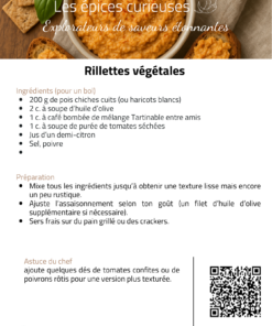 Recette de rillettes végétales aux pois chiches, idéale avec du pain grillé ou des crackers, par Les Épices Curieuses.