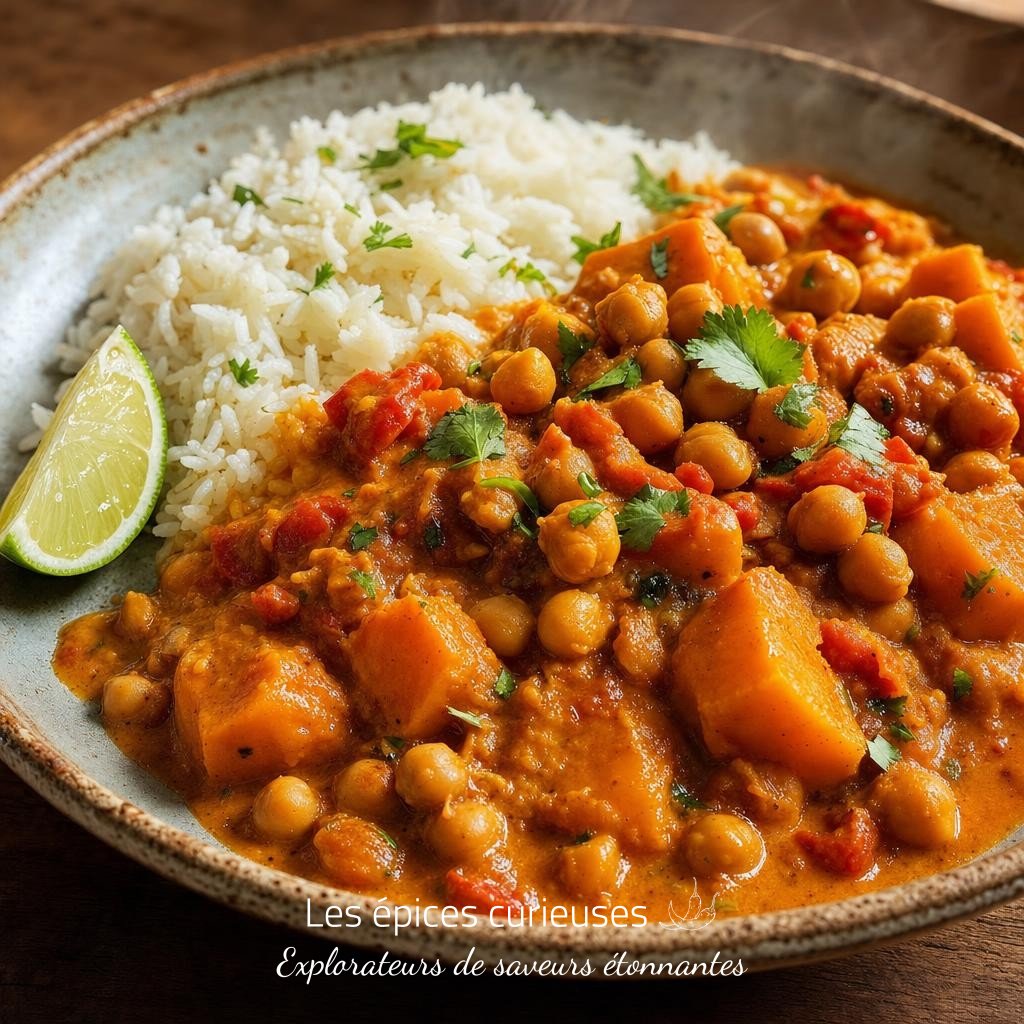Faites mijoter des pois chiches avec lait de coco, tomate, patate douce et Cari Créole. Servez avec du riz et un trait de citron vert pour un plat végétarien parfumé et réconfortant. Faites mijoter des pois chiches avec lait de coco, tomate, patate douce et Cari Créole. Servez avec du riz et un trait de citron vert pour un plat végétarien parfumé et réconfortant.