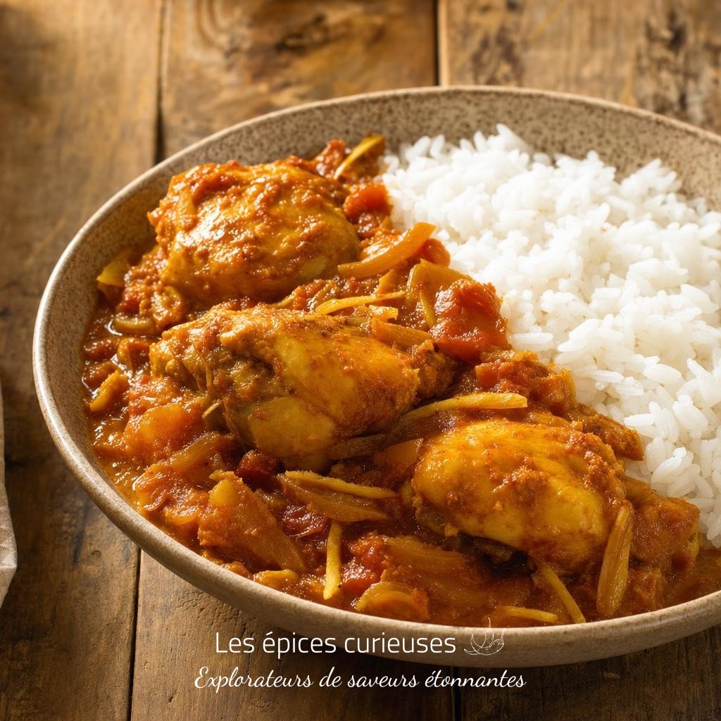 Faites dorer des morceaux de poulet avec oignon et gingembre, ajoutez tomate et une cuillère de massalé, puis laissez mijoter doucement. Servez avec du riz blanc pour un plat généreux et parfumé. Faites dorer des morceaux de poulet avec oignon et gingembre, ajoutez tomate et une cuillère de massalé, puis laissez mijoter doucement. Servez avec du riz blanc pour un plat généreux et parfumé.