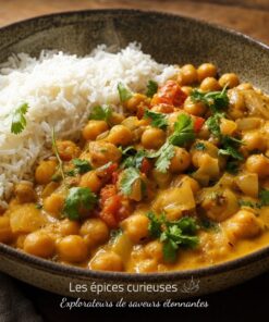 Faites mijoter des pois chiches avec oignon, tomate et lait de coco, puis ajoutez le massalé en début de cuisson. Servez avec du riz et quelques feuilles de coriandre pour un plat simple et parfumé.