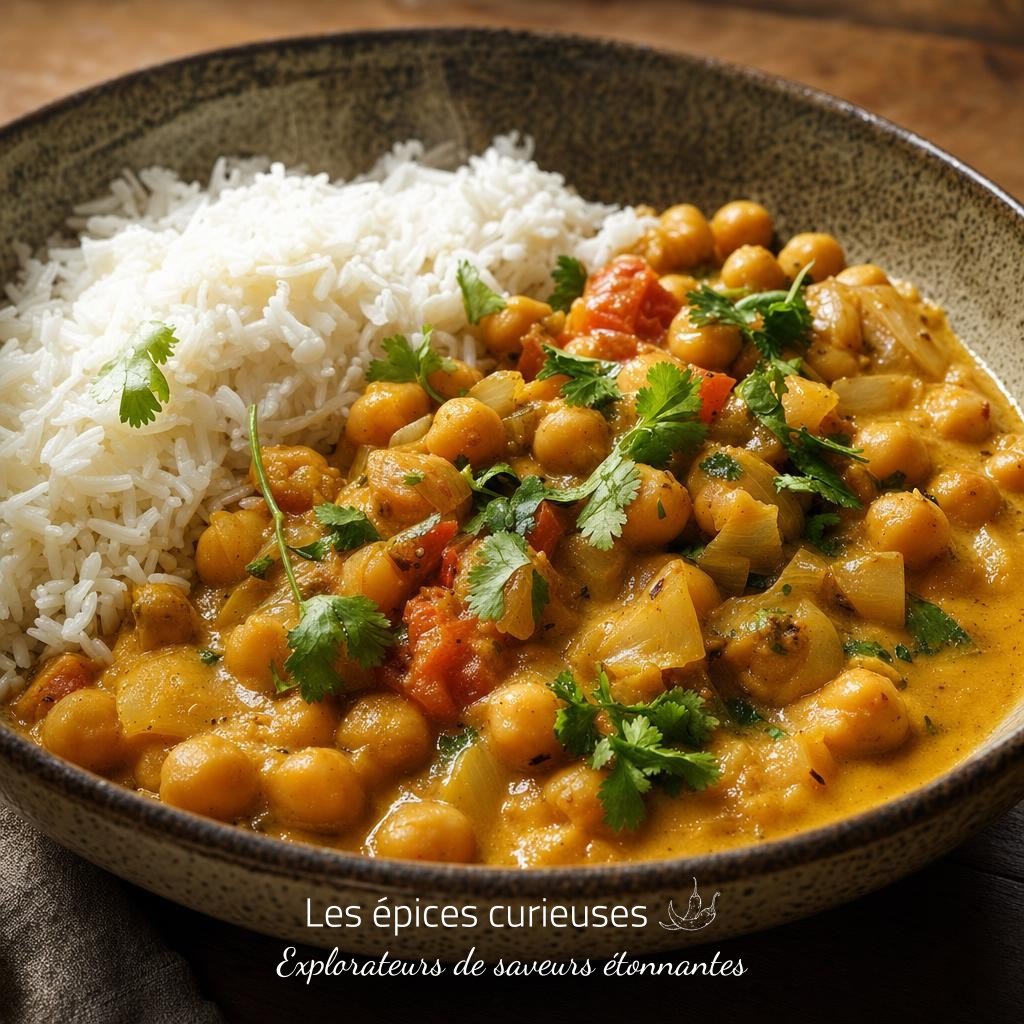 Faites mijoter des pois chiches avec oignon, tomate et lait de coco, puis ajoutez le massalé en début de cuisson. Servez avec du riz et quelques feuilles de coriandre pour un plat simple et parfumé. Faites mijoter des pois chiches avec oignon, tomate et lait de coco, puis ajoutez le massalé en début de cuisson. Servez avec du riz et quelques feuilles de coriandre pour un plat simple et parfumé.
