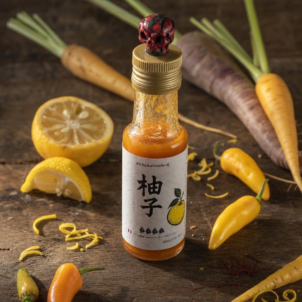 Sauce Piquante Yuzu – visuel produit IA Sauce Piquante Yuzu - visuel produit IA