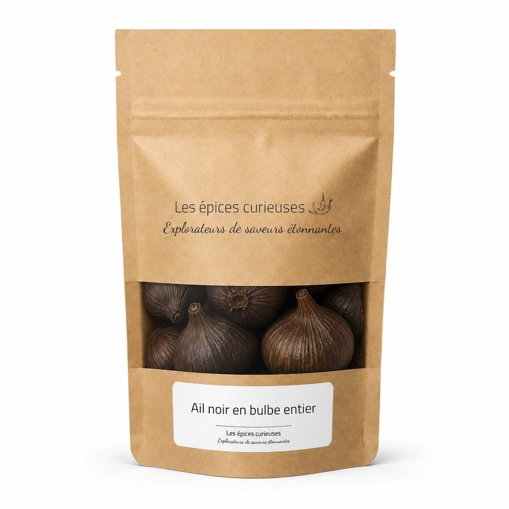 Ail noir en bulbe entier – Packaging – Les Épices Curieuses Ail noir en bulbe entier - Packaging - Les Épices Curieuses