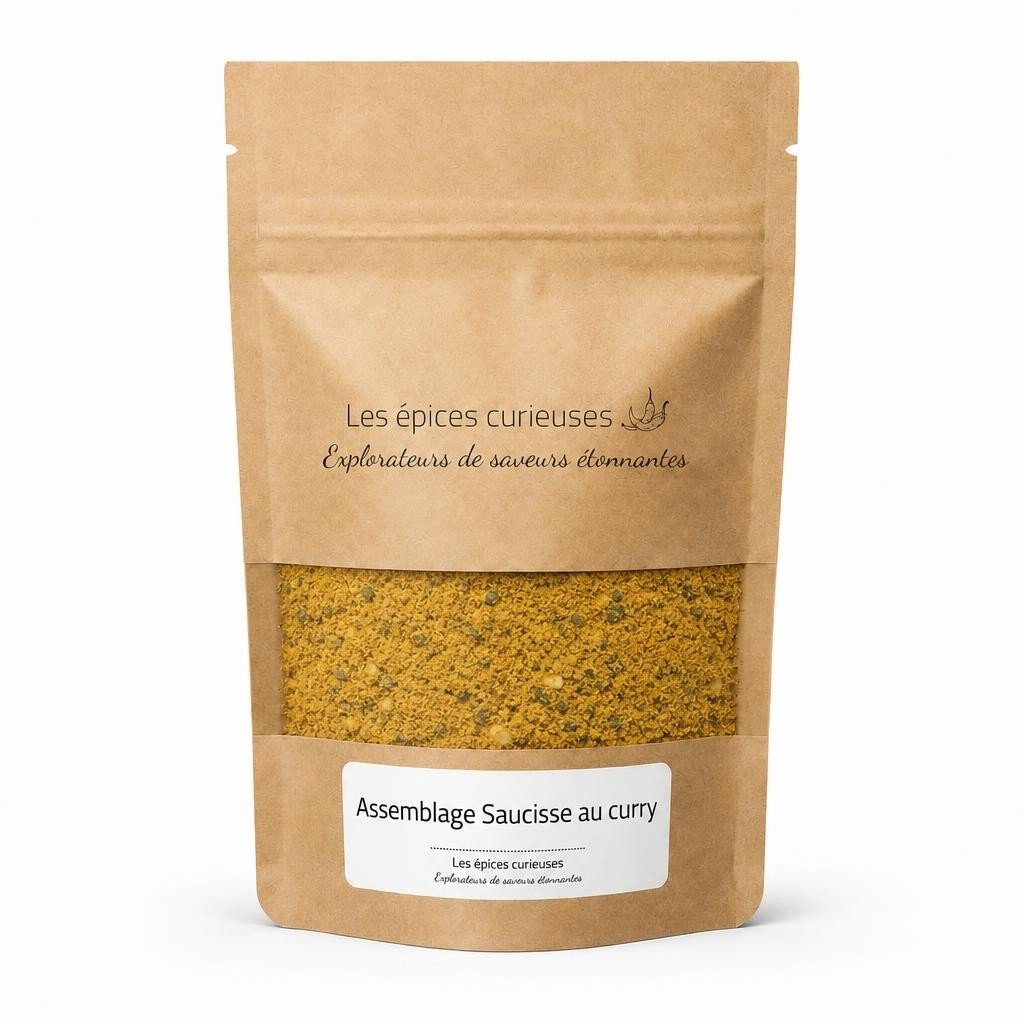 Assemblage Saucisse au curry – Packaging – Les Épices Curieuses Assemblage Saucisse au curry - Packaging - Les Épices Curieuses