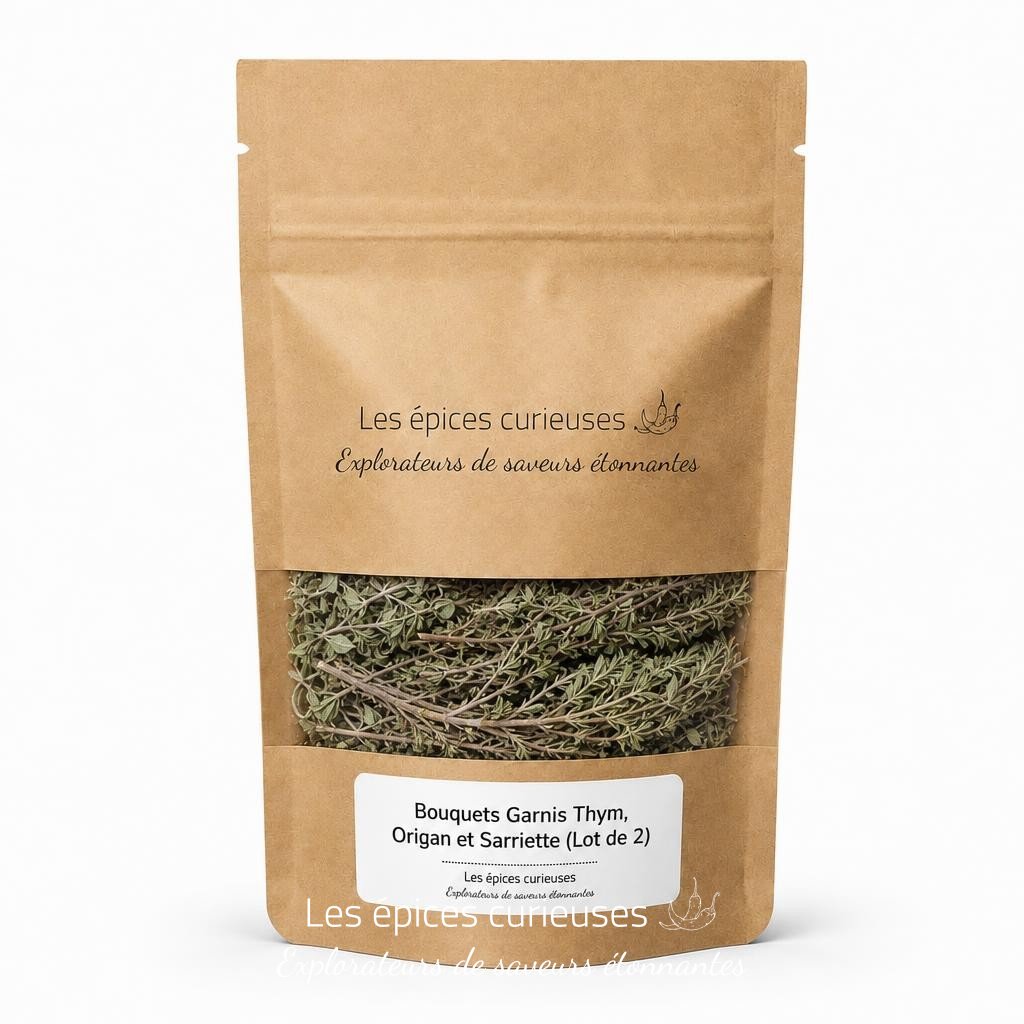 Bouquets Garnis Thym, Origan et Sarriette (Lot de 2) – Packaging – Les Épices Curieuses Bouquets Garnis Thym, Origan et Sarriette (Lot de 2) - Packaging - Les Épices Curieuses