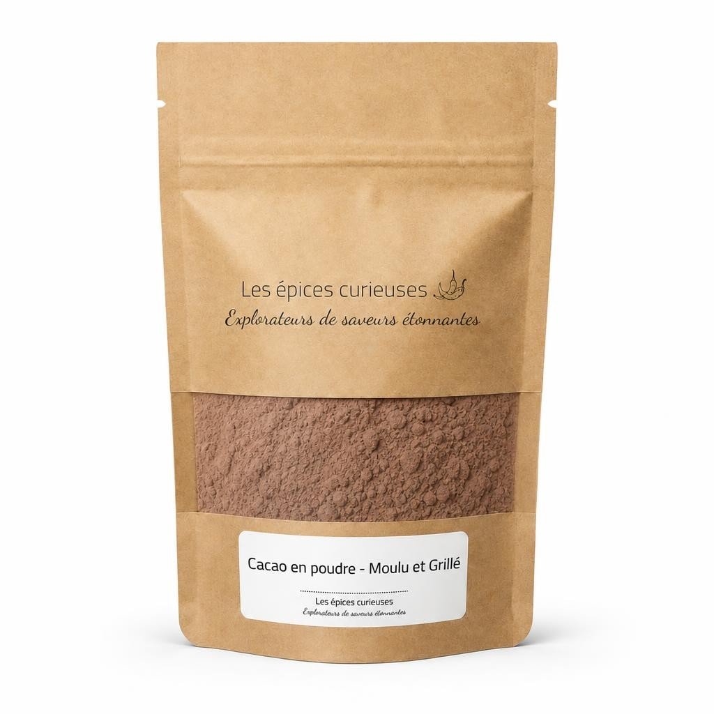 Cacao en poudre – Moulu et Grillé – Packaging – Les Épices Curieuses Cacao en poudre - Moulu et Grillé - Packaging - Les Épices Curieuses