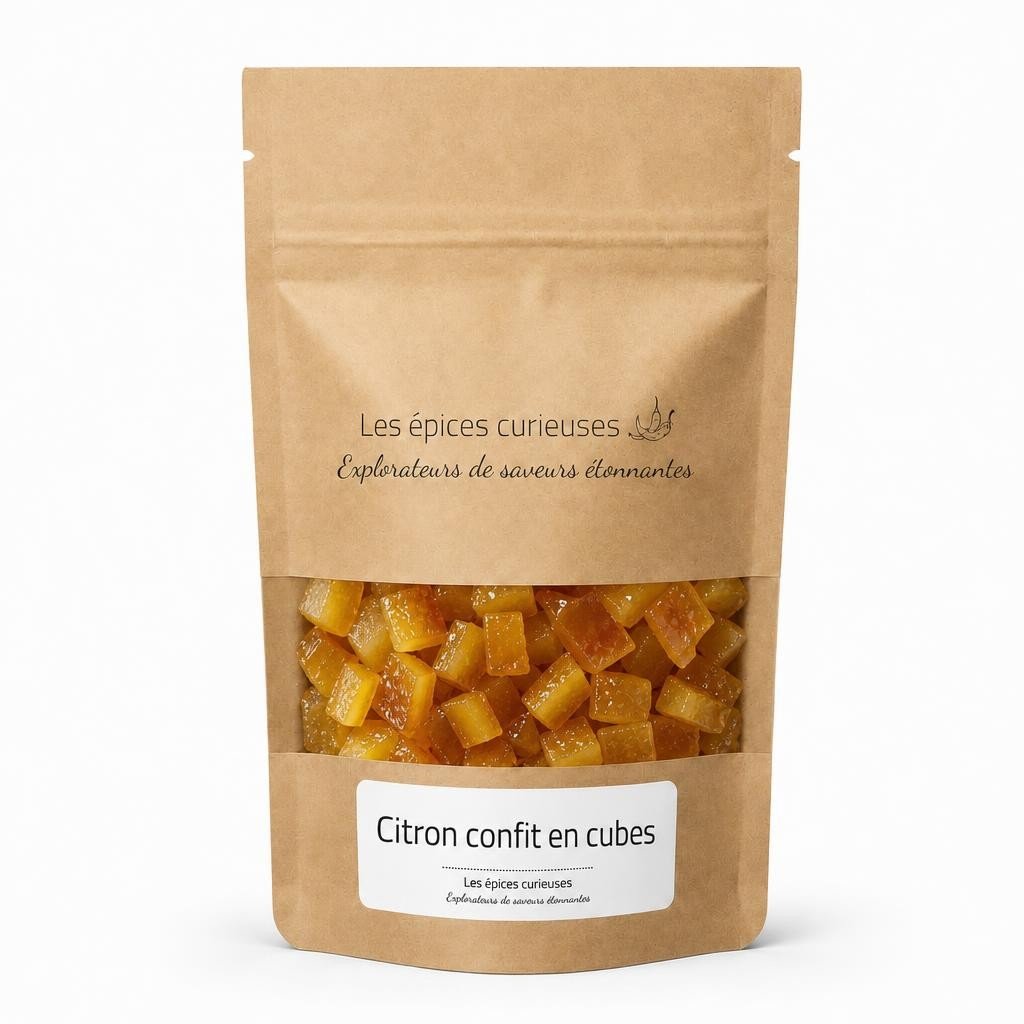 Citron confit en cubes – Packaging – Les Épices Curieuses Citron confit en cubes - Packaging - Les Épices Curieuses