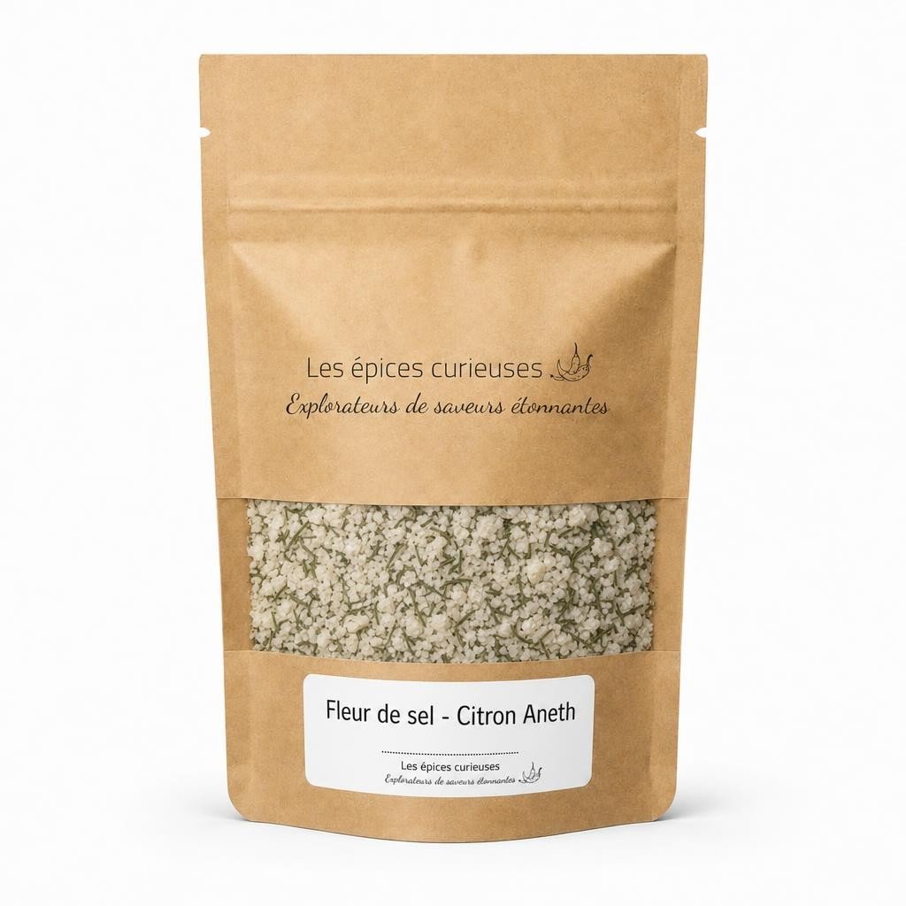 Fleur de sel – Citron Aneth – Packaging – Les Épices Curieuses Fleur de sel - Citron Aneth - Packaging - Les Épices Curieuses