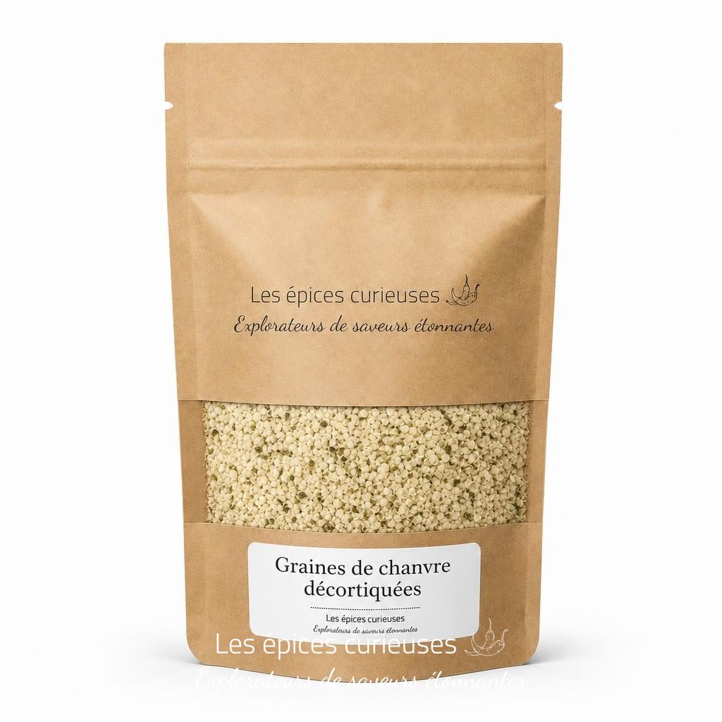 Graines de chanvre décortiquées – Packaging – Les Épices Curieuses Graines de chanvre décortiquées - Packaging - Les Épices Curieuses