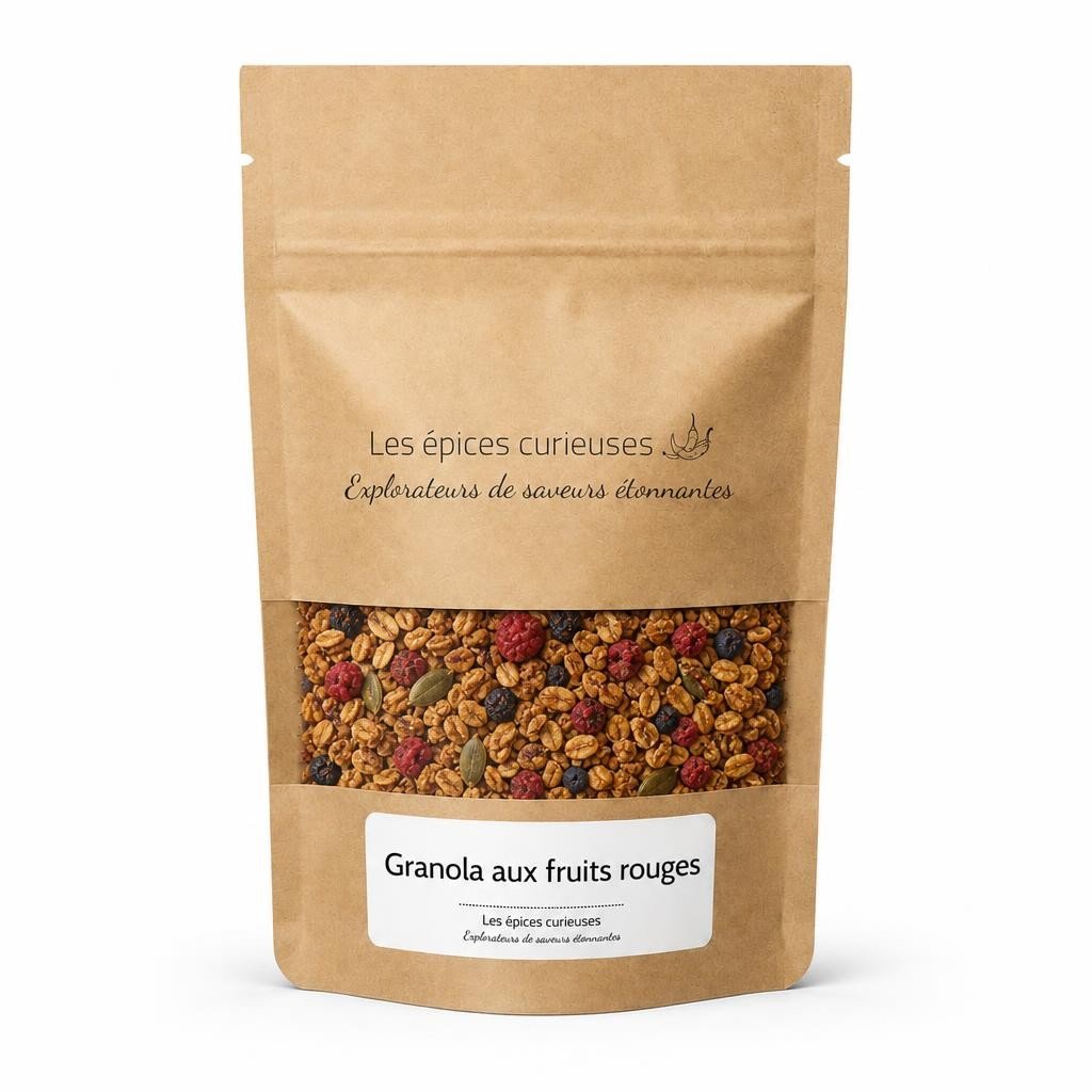 Granola aux fruits rouges – Packaging – Les Épices Curieuses Granola aux fruits rouges - Packaging - Les Épices Curieuses