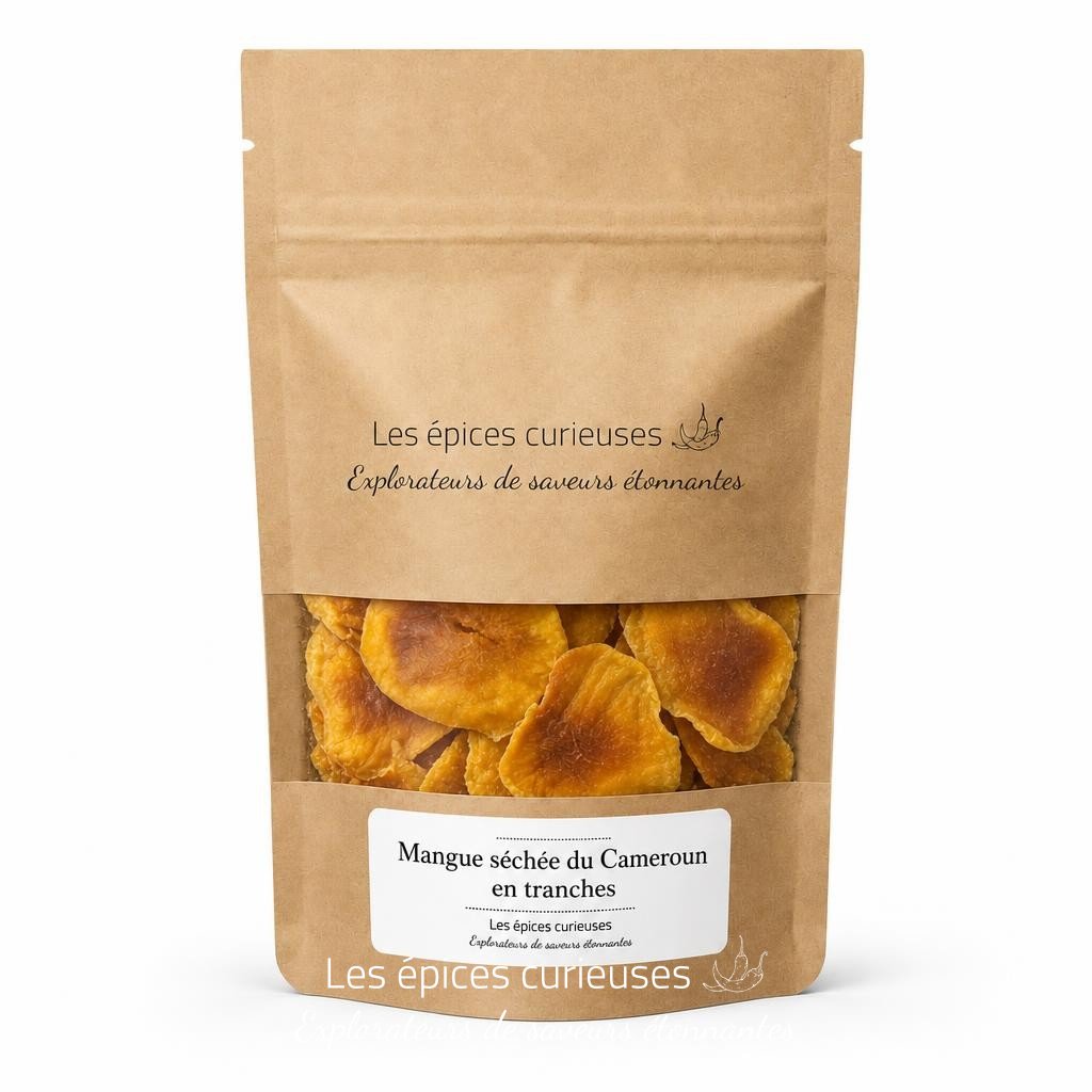 Mangue séchée du Cameroun en tranches – Packaging – Les Épices Curieuses Mangue séchée du Cameroun en tranches - Packaging - Les Épices Curieuses