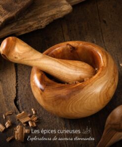 Mortier et pilon en bois d'olivier Ø 11 cm - Les Épices Curieuses