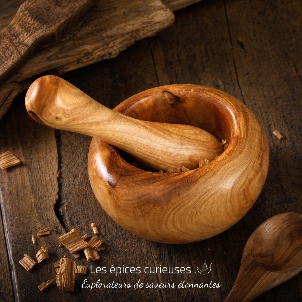 Mortier et pilon en bois d’olivier Ø 11 cm – Les Épices Curieuses Mortier et pilon en bois d'olivier Ø 11 cm - Les Épices Curieuses