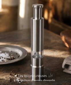 Moulin à sel et à poivre en acier affiné - utilisable d´une seule main - Les Épices Curieuses