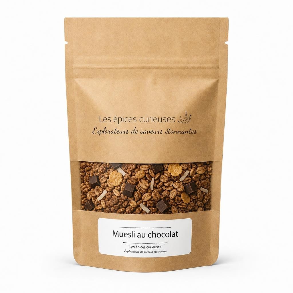 Muesli au chocolat – Packaging – Les Épices Curieuses Muesli au chocolat - Packaging - Les Épices Curieuses