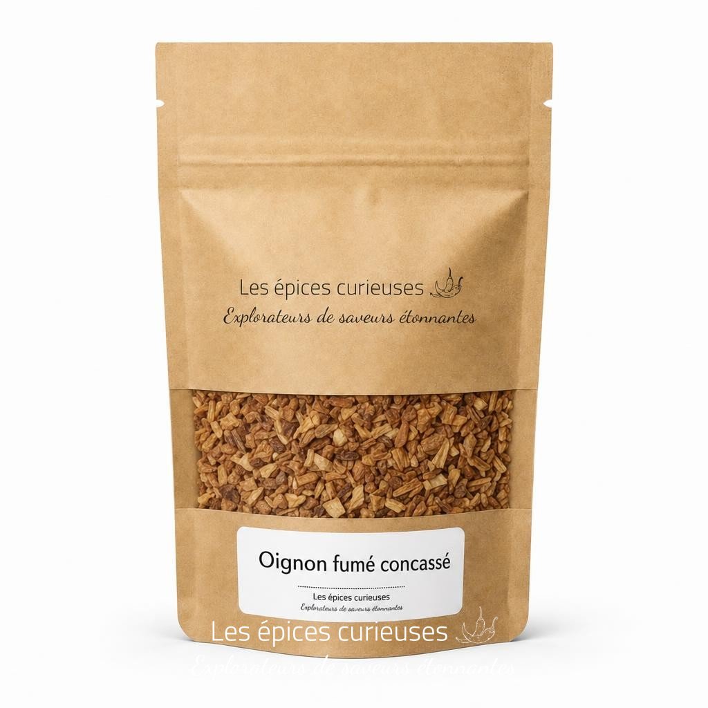 Oignon fumé concassé – Packaging – Les Épices Curieuses Oignon fumé concassé - Packaging - Les Épices Curieuses