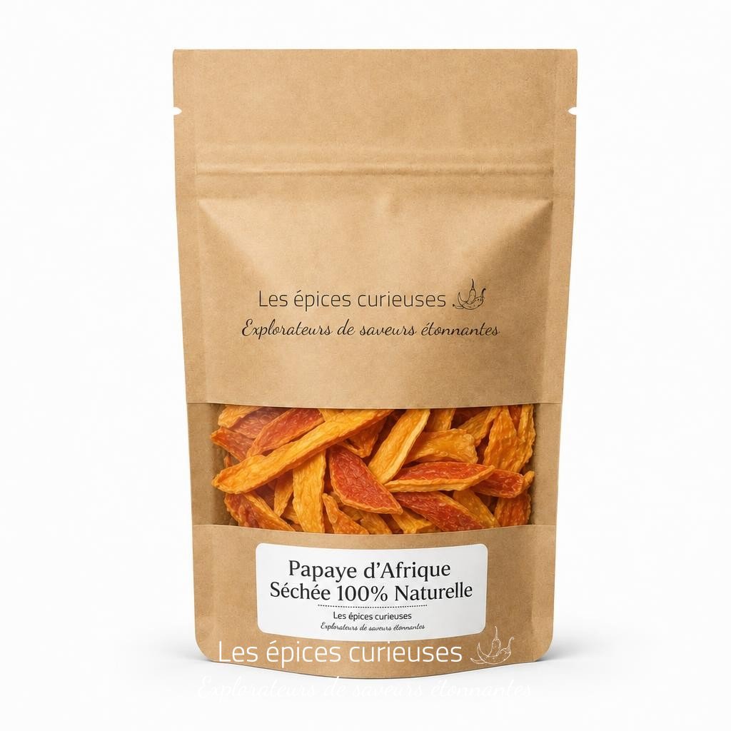 Papaye d’Afrique Séchée 100% Naturelle – Packaging – Les Épices Curieuses Papaye d'Afrique Séchée 100% Naturelle - Packaging - Les Épices Curieuses