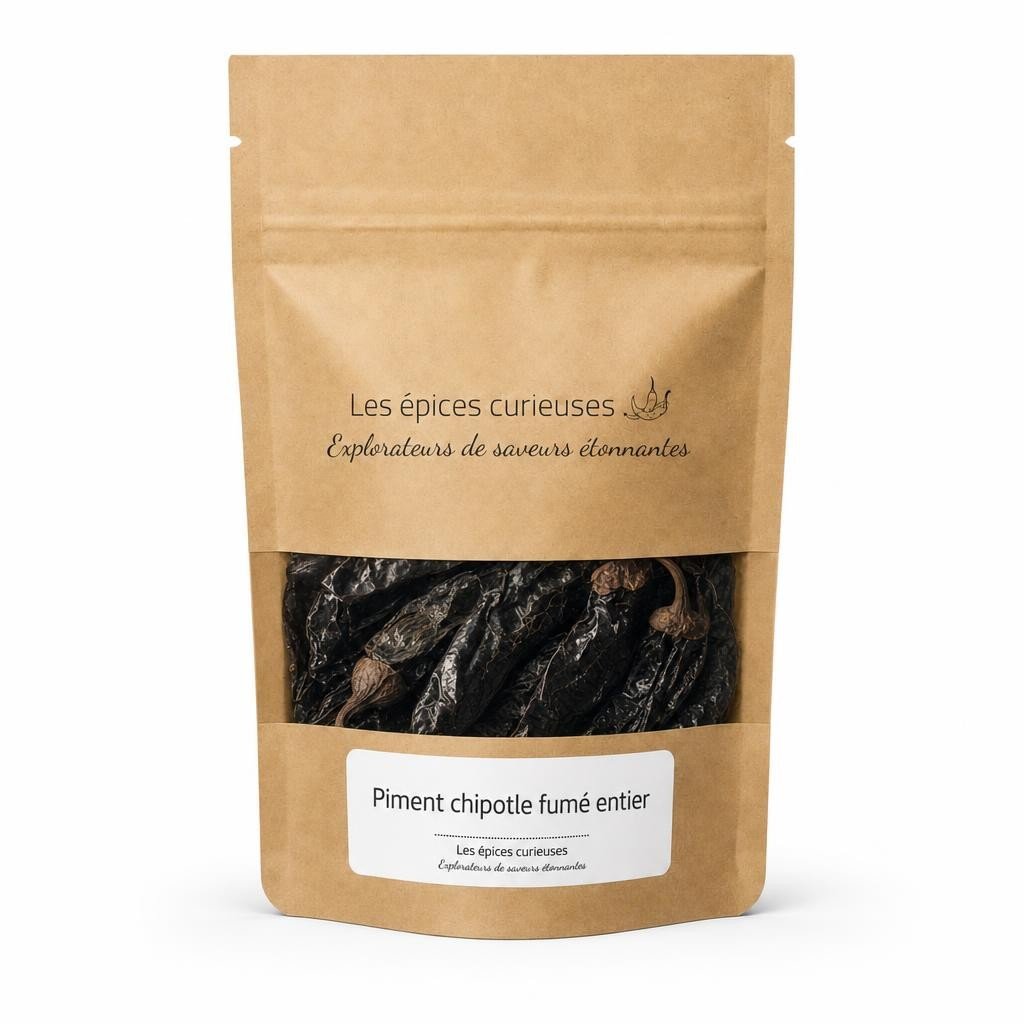 Piment chipotle fumé entier – Packaging – Les Épices Curieuses Piment chipotle fumé entier - Packaging - Les Épices Curieuses