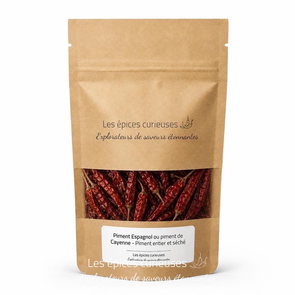 Piment Espagnol ou piment de Cayenne – Piment entier et séché – Packaging – Les Épices Curieuses Piment Espagnol ou piment de Cayenne - Piment entier et séché - Packaging - Les Épices Curieuses