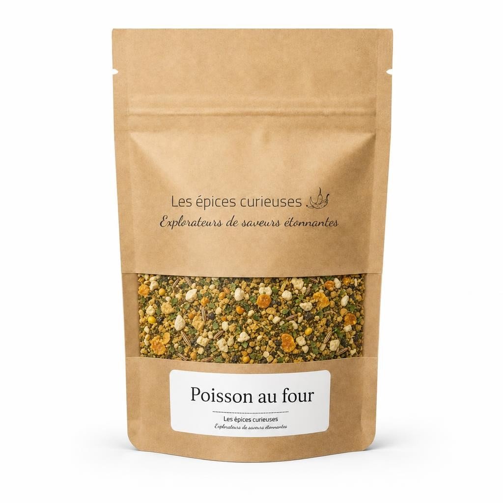 Poisson au four – Packaging – Les Épices Curieuses Poisson au four - Packaging - Les Épices Curieuses