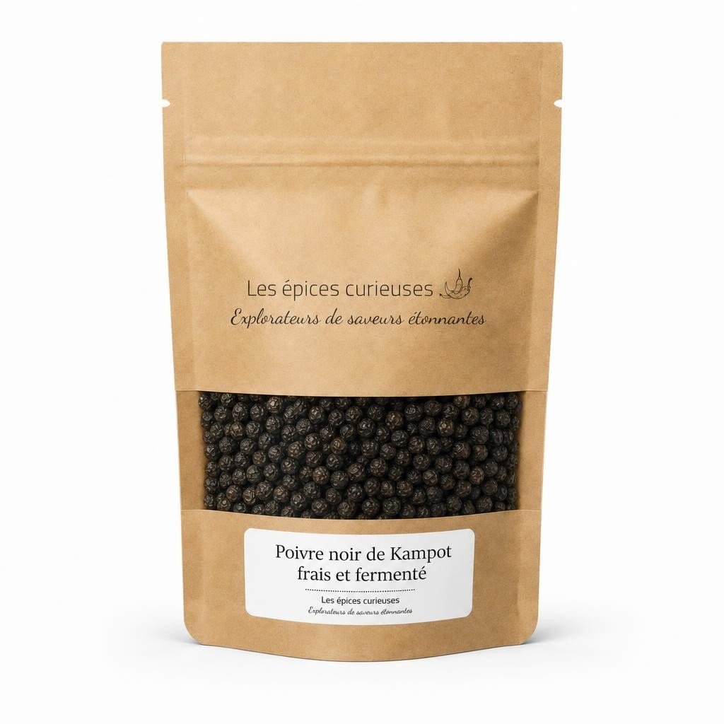 Poivre noir de Kampot frais et fermenté – Packaging – Les Épices Curieuses Poivre noir de Kampot frais et fermenté - Packaging - Les Épices Curieuses