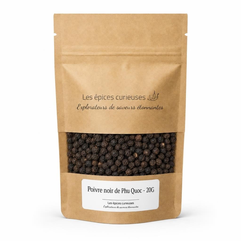 Poivre noir de Phu Quoc – 20G – Packaging – Les Épices Curieuses Poivre noir de Phu Quoc - 20G - Packaging - Les Épices Curieuses