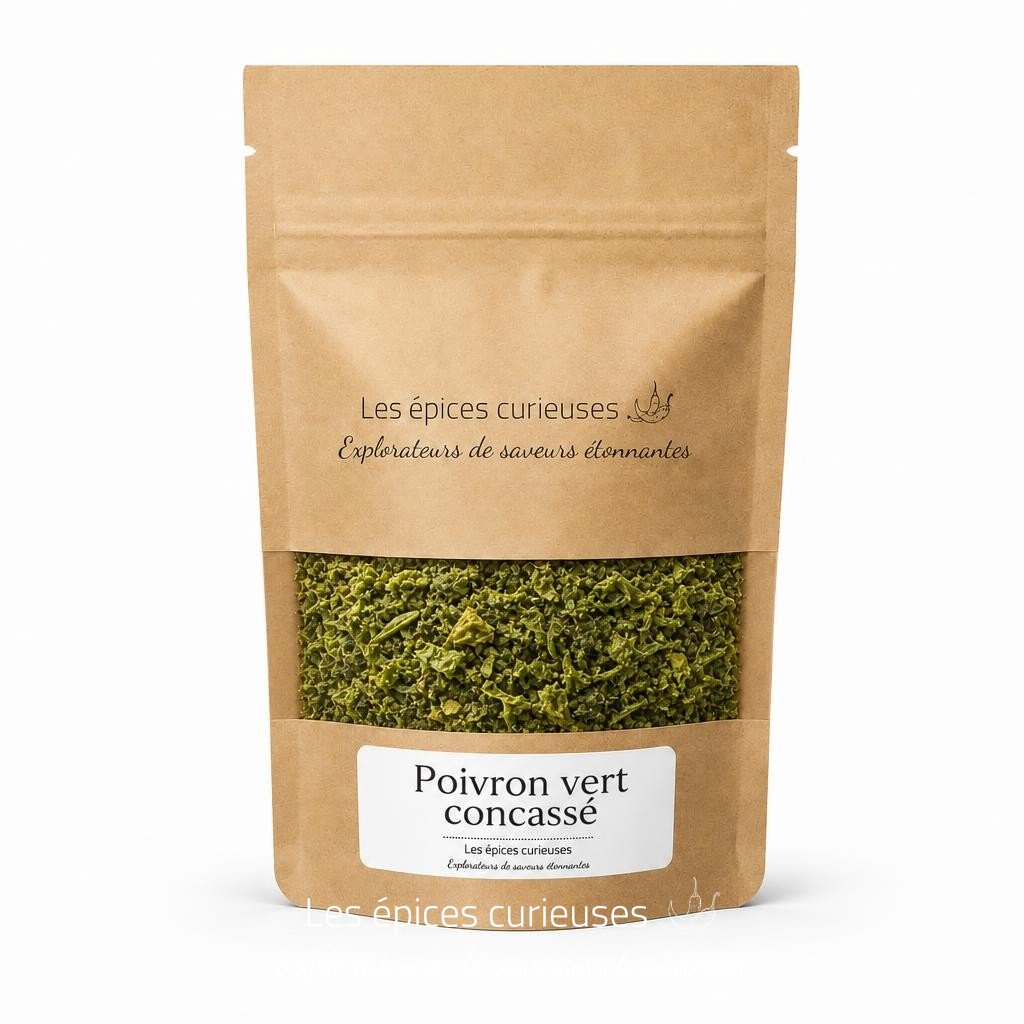 Poivron vert concassé – Packaging – Les Épices Curieuses Poivron vert concassé - Packaging - Les Épices Curieuses