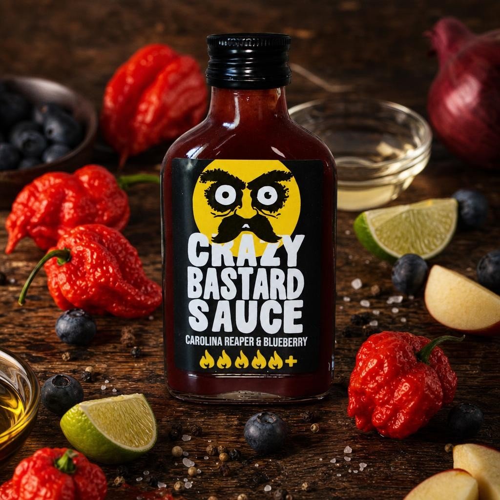 Sauce Piquante Crazy Bastard – Carolina Reaper & Myrtille 100ml – Les Épices Curieuses Sauce Piquante Crazy Bastard - Carolina Reaper & Myrtille 100ml - Les Épices Curieuses