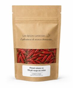 Piment oiseau ou Pili-pili rouge sec entier - Packaging - Les Épices Curieuses