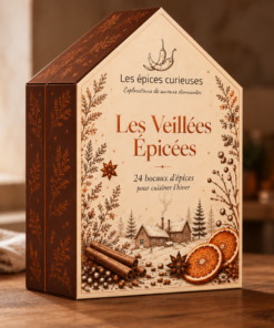 Boîte cadeau de 24 épices hivernales, décor nostalgique, parfait pour cuisiner et réchauffer les soirées d'hiver.