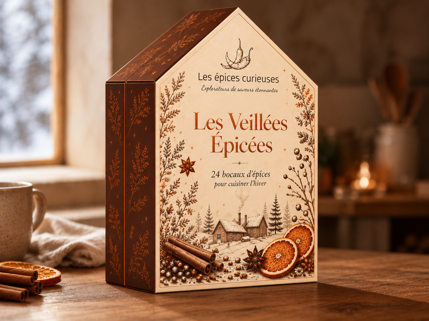 Calendrier maison aux épices hivernales Boîte cadeau de 24 épices hivernales, décor nostalgique, parfait pour cuisiner et réchauffer les soirées d'hiver.