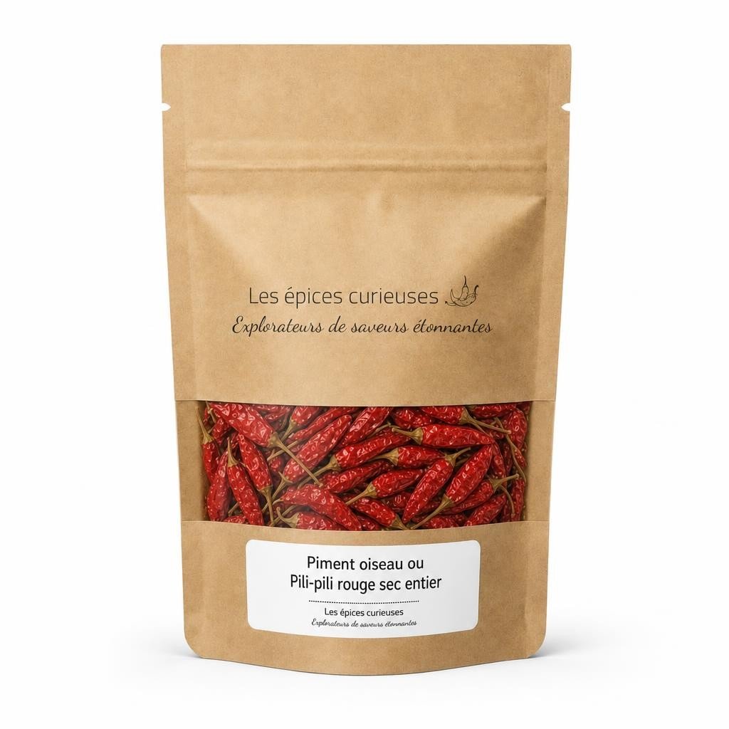 Piment oiseau ou Pili-pili rouge sec entier – Packaging – Les Épices Curieuses Piment oiseau ou Pili-pili rouge sec entier - Packaging - Les Épices Curieuses